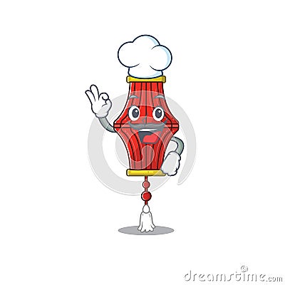 Happy Chef chinese paper lanterns cartoon character with white hat Vector Illustration