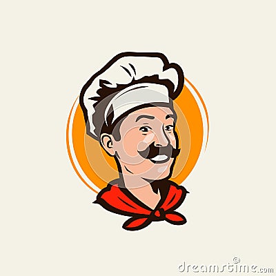 Happy chef cook. Restaurant, logo or emblem menu. Retro vector illustration Vector Illustration