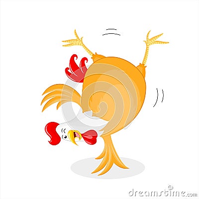 Happy chicken doing a somersault. Vector Illustration