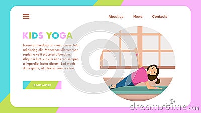 Happy Child Engaged Fitness Studio Children Yoga Vector Illustration