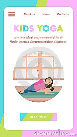 Happy Child Engaged Fitness Studio Children Yoga Vector Illustration