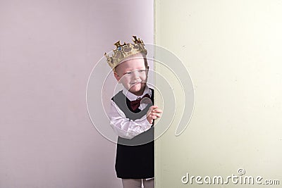 Happy child holding banner blank. Merry Christmas greeting card. Xmas holiday concept Stock Photo