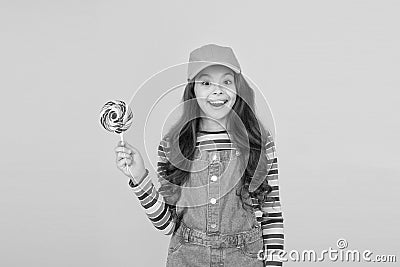 Happy child lollipop candy. kid having fun. candy shop concept. optimist by nature. sweet life. happy childhood Stock Photo