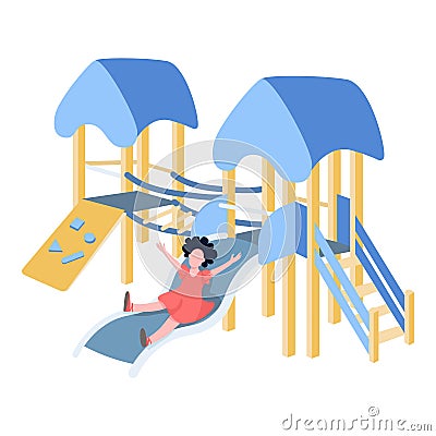 Happy child playing on slide flat color vector faceless character Vector Illustration