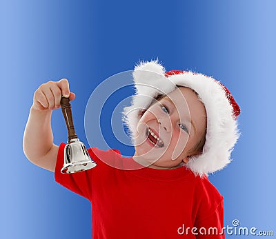 Happy child ringing hand bell Stock Photo