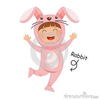 Happy child is wearing Rabbit animal costumes . Vector Vector Illustration
