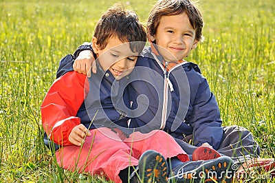 Happy childhood on green Stock Photo