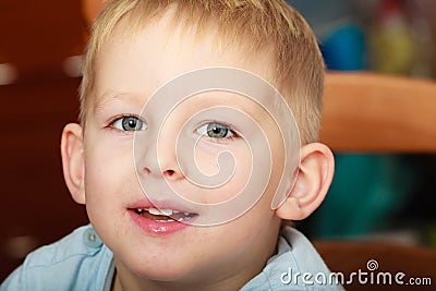 Happy childhood. Portrait of happy smiling blond boy child kid Stock Photo