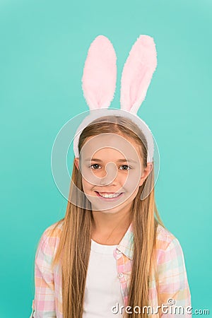 Happy childhood. Traditions for kids to help get in easter spirit. Bunny ears accessory. Easter activities. Cute bunny Stock Photo