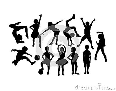 Happy Children Activity Silhouettes Vector Illustration