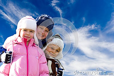 Happy Children Against the Sky Stock Photo