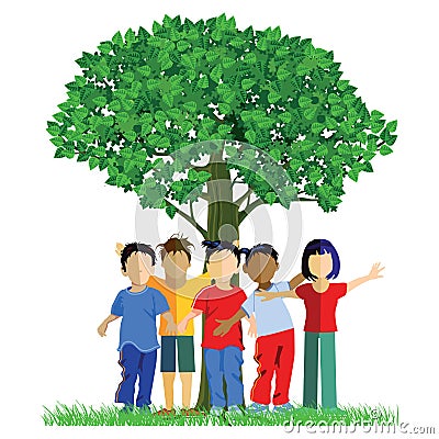 Happy children around a tree Vector Illustration