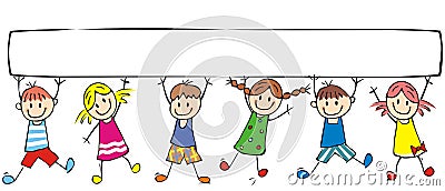 Happy children and banner, group of cheerful kids Vector Illustration