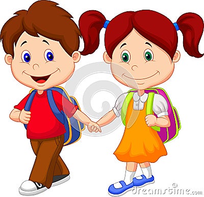 Happy children cartoon come with backpacks Vector Illustration