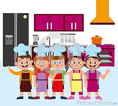 Happy children chefs smiling cartoon. vector Vector Illustration