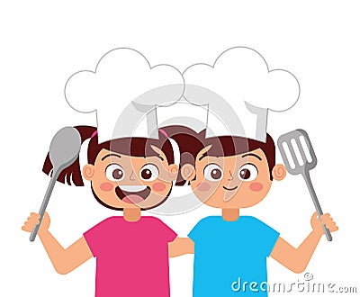 Happy children chefs smiling cartoon. vector Vector Illustration