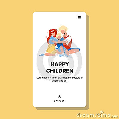 Happy Children Cute Boys And Girls Hugging Vector Vector Illustration