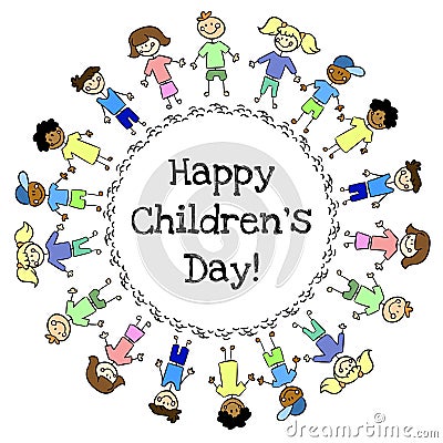 Happy Children Day colorful drawing circle postcard. Vector isolated illlustration Vector Illustration