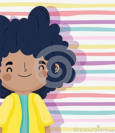 Happy children day, little boy black curly hair Vector Illustration