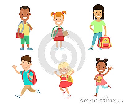 Happy children flat character set. Kids edu Stock Photo