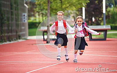 Happy children girlfriend schoolgirl student elementary school Stock Photo