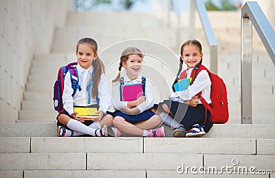 Happy children girlfriend schoolgirl student elementary school Stock Photo
