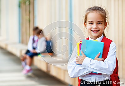 Happy children girlfriend schoolgirl student elementary school Stock Photo