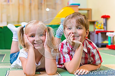 Happy children having fun at home Stock Photo