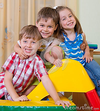 Happy children having fun at home Stock Photo