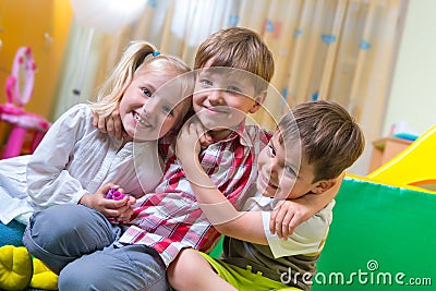 Happy children having fun at home Stock Photo