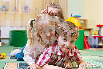 Happy children having fun at home Stock Photo