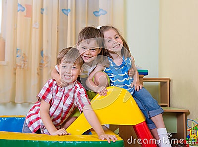 Happy children having fun at home Stock Photo