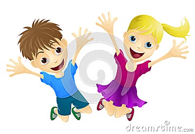 Happy children jumping in the air Vector Illustration