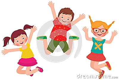 Happy children jumping isolated on white background Vector Illustration