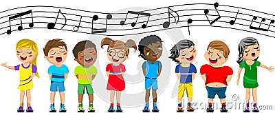 Happy Children Kid Singing Chorus Isolated Vector Illustration