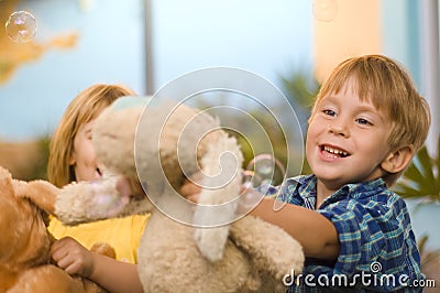 Happy children play outdoor Stock Photo