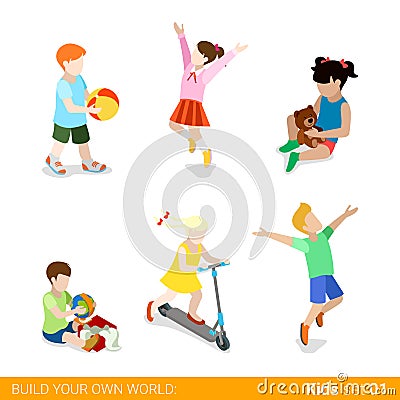 Happy children at play parenting flat web infograp Vector Illustration