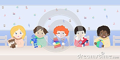 Happy children playing with toys Vector Illustration