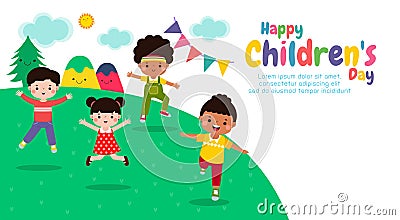 Happy Children's Day Concept, It is celebrated annually, wallpaper background poster with happy kids vector illustration Vector Illustration