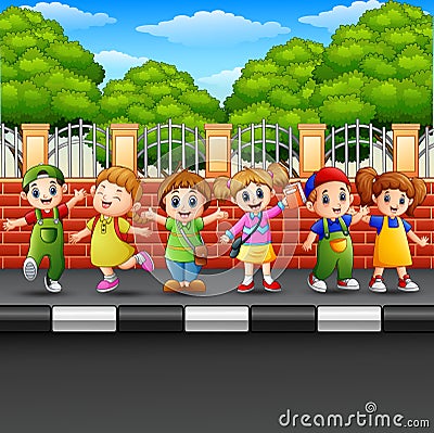 Happy children on the sidewalk Vector Illustration