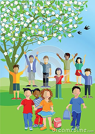 Happy children in Summertime Vector Illustration