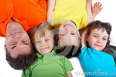 Happy children with uncle Stock Photo