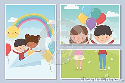 Happy childrens day celebration international banners Vector Illustration