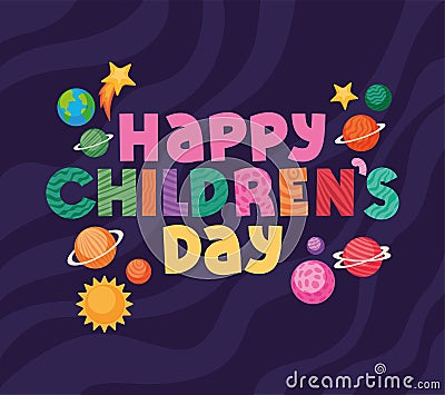 Happy childrens day with space icons vector design Vector Illustration