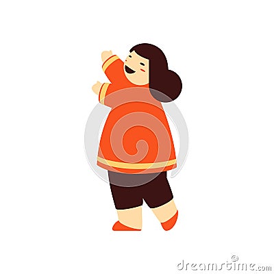 Happy Chinese kid girl in ethnic costume celebrate holiday with positive emotion vector flat Vector Illustration