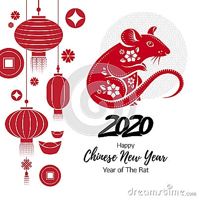 2020 Happy Chinese new year background with Rat. Vector Illustration