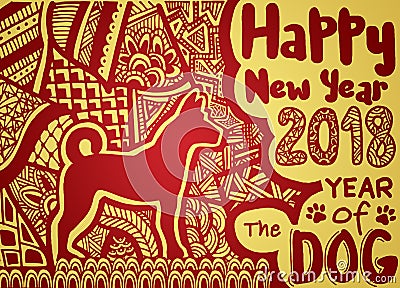 Happy Chinese new year card is Chinese Lantern and dog zodiac , Vector Illustration