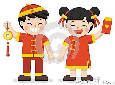 Chinese boy and girl have smile Vector Illustration