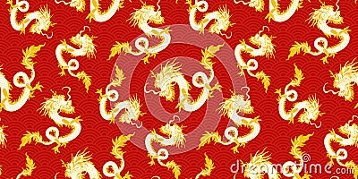 Happy Chinese new year, Year of the dragon 2024. Chinese, Japanese Asian style dragon seamless pattern, poster, card, Vector Illustration