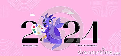 Happy Chinese New Year 2024. Year of the Dragon. Lunar new year celebration concept for greeting card. Dragon holding Vector Illustration